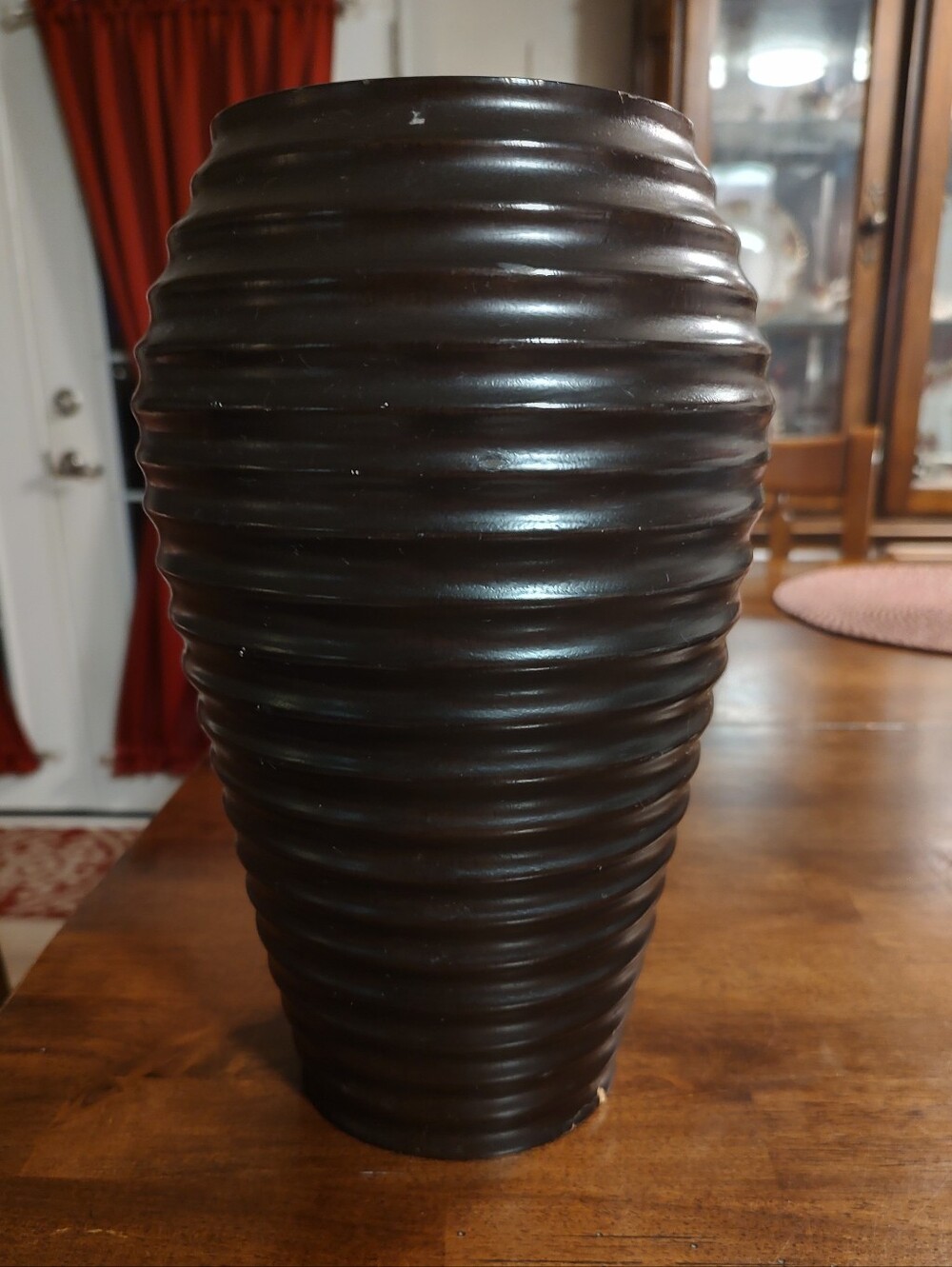 Elegant Ribbed Black Wood Vase - Home Accents